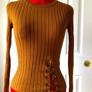 Forever 21 Tops | Size SM Camel Tan Cotton Long Sleeve Top w/ Lace-Up Detail